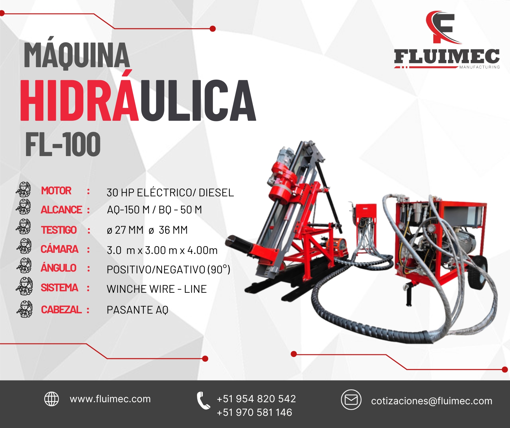 PARA PROYECTOS MINEROS HIDRAULICA FL - 100 